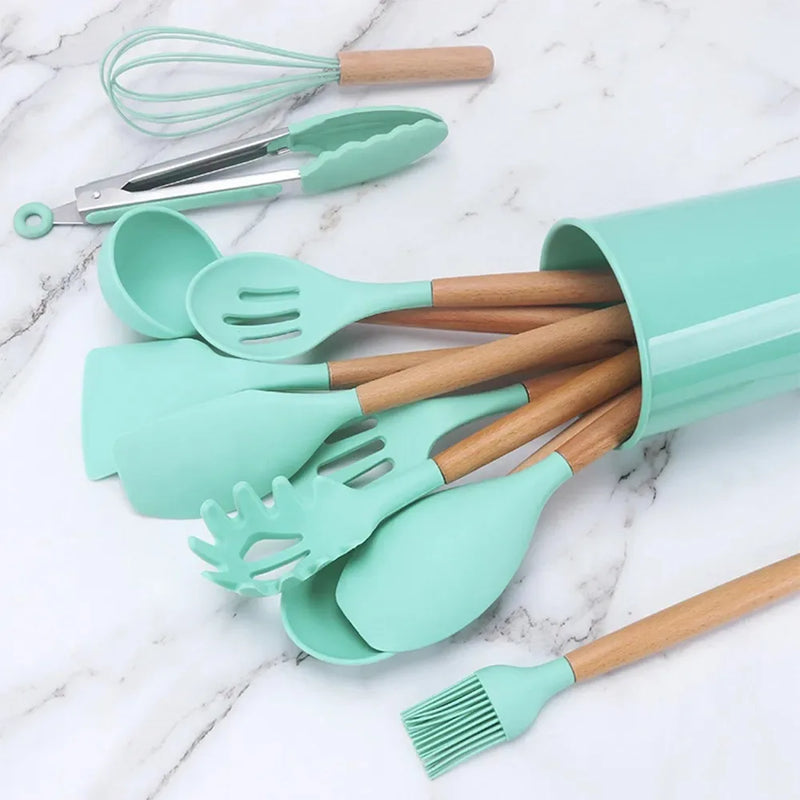 Kit Jogo 12 Peças Utensílios de Cozinha Silicone com Suporte!