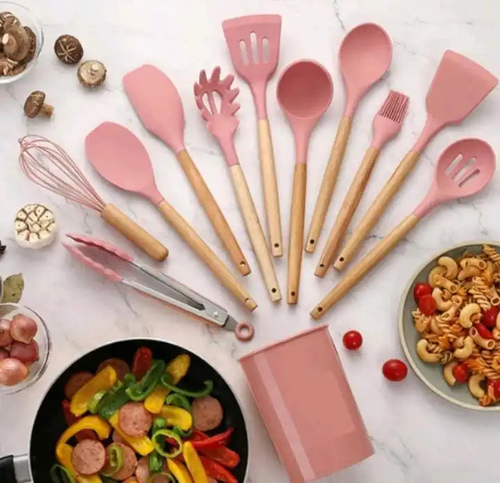 Kit Jogo 12 Peças Utensílios de Cozinha Silicone com Suporte!