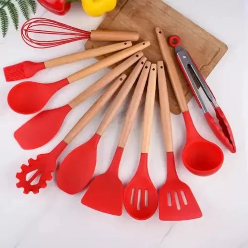 Kit Jogo 12 Peças Utensílios de Cozinha Silicone com Suporte!